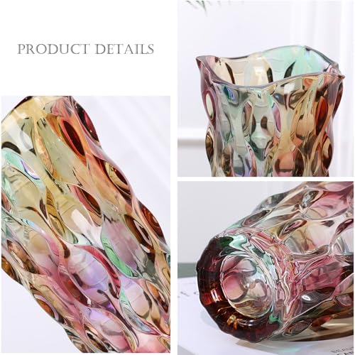 9.5" High Thickened Colorful Glass Flower Vase for Home Decor, Dining Wedding Table Office Holiday Party Centerpiece Decoration - color: Magic Color-waterdrop Style