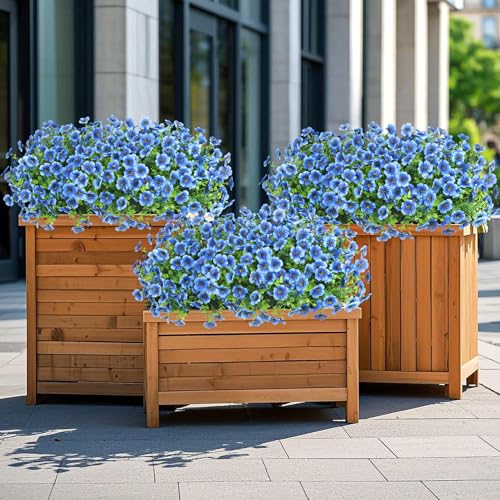 20 Bundles Artificial Flowers for Outdoors Decoration Fake Silk Flowers UV Resistant Faux Plants Artificial Daisy Eucalyptus for Spring Summer Garden Yard Porch Window Home Decor, Blue - color: Blue