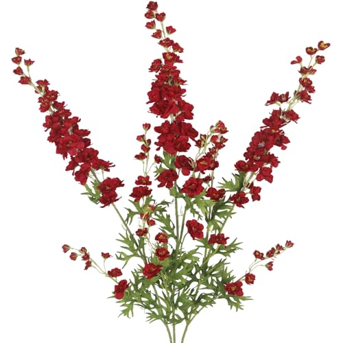 CITYES 3 Pcs Delphinium Artificial Flowers Bulk 35" Long Stem Silk Larkspur Flowers Artificial Snapdragon Flower Stems Red Faux Bouquets for Tall Vase Floral Arrangements Home Outdoor Wedding Decor - color: Red