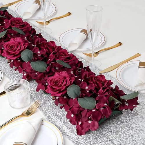 Pack of 6 Artificial Flower Wedding Arch Decorations, 18 inch Floral Centerpieces for Party Bridal Shower Event Table Wall Arrangement - Burgundy - color: Burgundy, size: Pack of 6 Flower Arrangements
