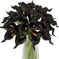 Letjolt Black Calla Lily Artificial Flowers 20 Pieces Bouquet | Wedding Bouquet, Bride Shower Gift, Home Decoration, Faux Calla Lilies - color: Black
