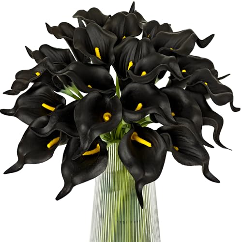 Letjolt Black Calla Lily Artificial Flowers 20 Pieces Bouquet | Wedding Bouquet, Bride Shower Gift, Home Decoration, Faux Calla Lilies - color: Black