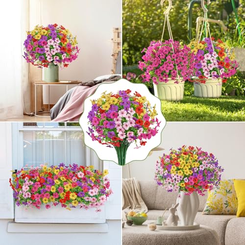 20 Bundles Artificial Flowers for Outdoors Decoration Fake Silk Flowers UV Resistant Faux Plants Artificial Daisy Eucalyptus for Spring Summer Garden Yard Porch Window Home Decor, Mix Colors - color: Multi Color