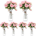 Thiccywoov 19 Pack Artificial Peony Flowers with Vase Bulk, 12 Bundles Faux Peony Bouquet 6 Vase with 1 Rope Silk Flower Arrangement Wedding Table Centerpiece for Wedding Bridal Shower(Light Pink) - color: Light Pink