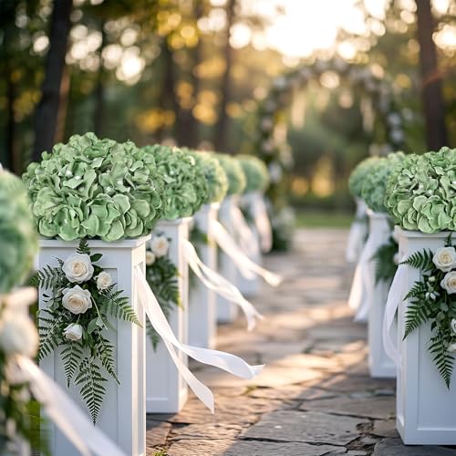 Hydrangea Flower Balls for Centerpieces - 12 PCS Artificial Floral Arrangement with Base, 8 Inch Diameter Fake Silk Kissing Ball for Wedding Table Home Party Decor - Sage Green - color: Sage Green-8 Inch-12 Pcs, size: Small Size