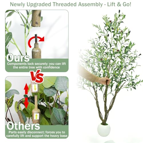 Caxchiling Artificial Olive Tree 5FT, Fake Tree for Indoor Outdoor, Lifelike Faux Large Floor Plants with Heavy Trunk with Vines and Ball-Shaped Pot, Home Office Living Room Bedroom Front Door Decor - color: Olive, size: 5ft