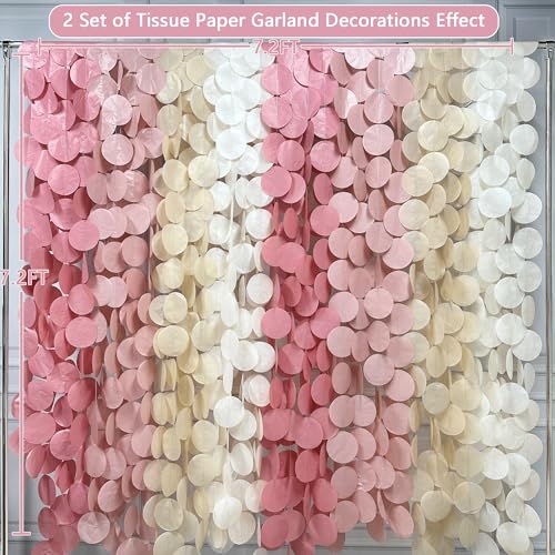205 Ft Dusty Rose Pink Party Decorations Dusty Pink Khaki Beige Circle Dot Backdrop Garland Tissue Paper Polka Dots Hanging Streamer for Girl Baby Shower Birthday Wedding Bridal Shower Party Supplies - color: dusty pink beige