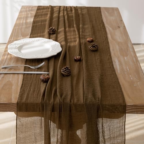 Keketoarrange 3pcs Coffee Gauze Rustic Cheesecloth Table Runner 120 Inch 10 FT for Wedding Baby Shower Bridal Shower Birthday Engagement Garden Outdoor Party Long Sheer Boho Decorations - color: Coffee, size: 35"x120"(Pack of 3)