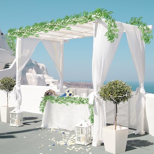 RECUTMS Artificial Willow Leaves Garland 2 Pcs Fake Hanging Vines Plants Artificial Silk Ivy Greenery 6.5 Ft Faux Evergreen Wreaths for Wedding Indoor Outdoor Garden Party Table Decor (Light Green) - color: Willow Vines Light Green 2pcs