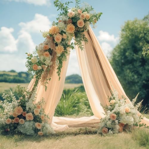 Wedding Arch Draping Fabric, 1 Panel 18FT Champagne Sheer Backdrop Curtain Chiffon Fabric Drapery Voile Scarf Draping Panels for Wedding Archway Ceremony Curtain Valance Party Decoration - color: Champagne Drapes Curtain, size: (1 Panel )6 Yards/18ft