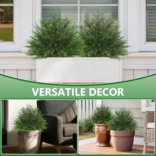 Grooy Artificial Cypress Topiary Bushes with Spike, 2 Pack Faux UV Resistant Cedar Ball Trees for Outdoor Planters, Fake Shrubs Plants for Porch Garden Decor - color: Cedar Tree