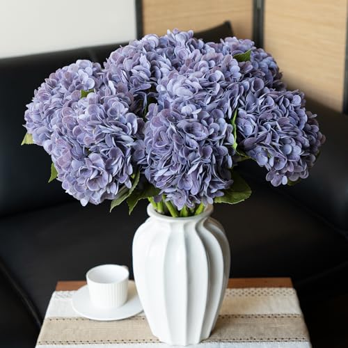 DUYONE 22" Real Soft Touch Hydrangea Artificial Flowers Realistic,Large Long Stem Fake Flowers Full Latex Faux,Wedding Bouquet,Party Home Decor,Garden Office Room Table Centerpieces Taro Purple 3Pcs - color: Taro Purple, size: 3Pcs