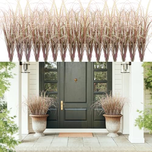 48Pcs Artificial Grass Plants, Faux Shrubs Wheat Grass, Artificial Tall Grass Fake Plants for Outdoor Decor,Artificial Greenery Stems Weed for Room Indoor Home Decor（Light Purple） - color: Light Purple, size: 48Pcs