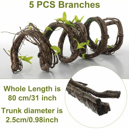 Suncalla 5 Pcs Artificial Bendable Tree Branches for Decoration Fake Trunk Garland Twigs Leaves Cherry Blossom Grape Vines for Wall Hanging Front Door Reptile Habitat Decoration (35in,Natural) - color: Natural, size: 35in
