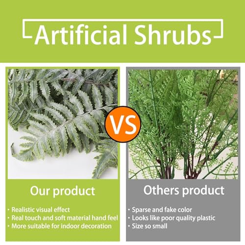 GnFlus Fake Plants Stem Artificial Boston Fern 19" Green Fake Greenery Branches 2 Pcs UV Resistant Faux Plant Bushes for Home Indoor Outdoor Garden Wedding Bouquet Table Decor - color: Greenery-4