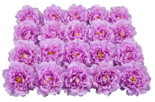 20 Pcs Artificial Flower Peonies, 5" Silk Fake Peonies with 6" Stems No Leaf, Faux Peonies Flowers for Decoration Wedding Home Party Centerpiece Decor Floral Art (Light Purple) - color: Light Purple