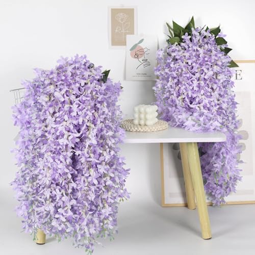 RECUTMS Artificial Lilac Flowers Garland 8Pcs-24Branches 33.5in Fake Syringa Wisteria Vines Faux Silk Lilac Hanging Floral Valentine Day Decor Indoor Outdoor Wedding Arch Birthday Party Garden Purple - color: Purple