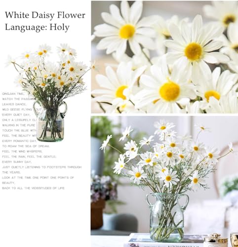 NatureMan Artificial Flowers 12 Bundles Artificial Silk Daisy UV Resistant Outdoor Fake Wildflowers with Stems Daisy Arrangements for Home Hotel Office Garden Decoration (White, Purple) - color: White , Purple