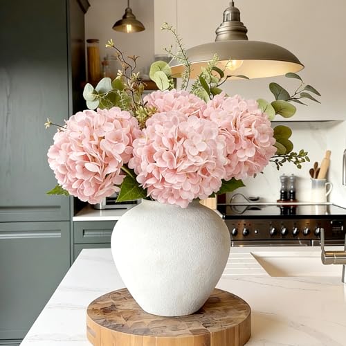 Jahe 4 Pcs Hydrangea Artificial Flowers, 20'' Tall Large Bloom Faux Hydrangea Flowers,Real Touch Fake Flowers, Bouquet Home Wedding Party Decor, DIY Floral Arrangement,Light Pink - color: Light Pink