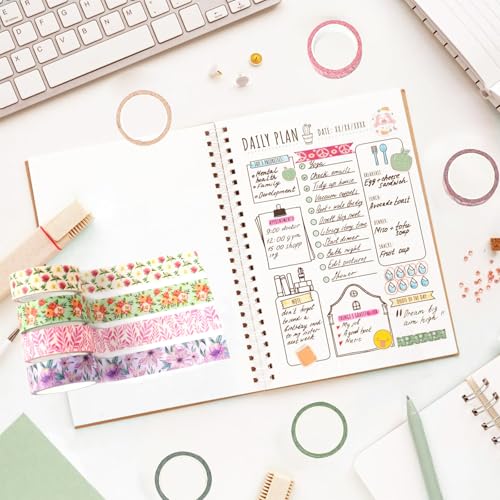 12 Rolls Flower Washi Tape Set, Spring Watercolor Floral Decorative Masking Tape for Monther's Day DIY Crafts Spring Garden Scrapbooks Journals Planners Supplies Gift Wrapping 16.4Ft - color: G