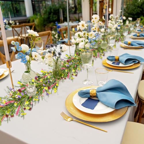Hotop 6 ft Artificial Wildflower Garland, Wisteria Flowers Daisy and Lavender Faux Floral Vine Summer Spring Floral Fake Garland for Home Wedding Mantle Table Centerpiece Indoor Outdoor Decor(2 Pcs)