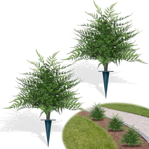 Yangrass Artificial 23" Fern Topiary Ball Trees, 2PCS Fake Fern Bushes Artificial Outdoor Plants with Ground Spikes, UV Resistant Lifelike Faux Greenery Shurbs for Home Garden Patio Porch Decor - color: Fern