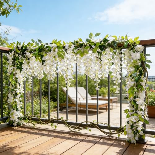 5 Pcs Wisteria Garland Artificial Flower Arch Floral Garland Decor Fake Hanging Flowers for Wedding Arch - color: White