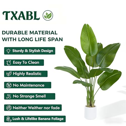 Artificial Bird of Paradise Plant 4FT Fake Palm Tree Feaux Plants in White Pot Artificial Tree Fake Plant for Indoor Outdoor Modern Decoration for Home Living Room Office - color: White, size: 4FT