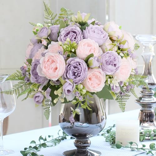 MARTINE MALL 4 Packs Peonies Artificial Flowers, Pinkish-Purple Artificial Peonies, Silk Peonies Flowers Fake Peonies Artificial Flowers Peonies Bouquet for Centerpiece Table Wedding Party Home Decor - color: Pinkish-purple, size: 4PCS
