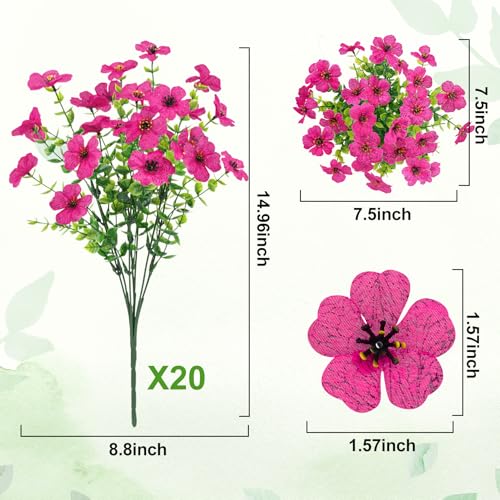 20 Bundles Artificial Flowers for Outdoors Decoration Fake Silk Flowers UV Resistant Faux Plants Artificial Daisy Eucalyptus for Spring Summer Garden Yard Porch Window Home Decor, Fuchsia - color: Fuchsia