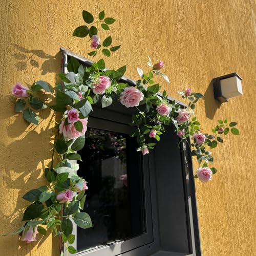 5.9FT Bendable Rose Flower Garlands, Artificial Silk Wild Roses Vine Hanging Flowers for Wall Fireplace Fence Table centerpieces Trellis Wedding Indoor Outdoor Spring Decor(Pink, 1PC) - color: Pink, size: 1