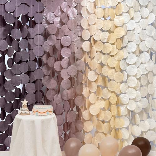 205Ft Brown Party Decorations Ombre Cream Tan Brown Boho Circle Dots Backdrop Streamer Tissue Paper Hanging Garland for Neutral Rustic Cowboy Western Teddy Bear Safari Woodland Birthday Party - color: Ombre Brown