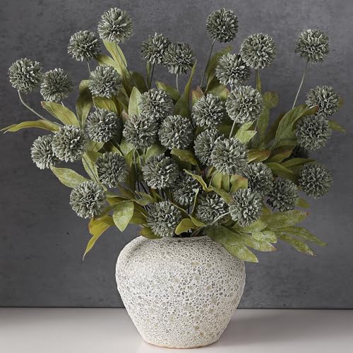 VIERENA 12 Pcs Faux Silk Pompon Mum Artificial Flowers for Vase -27", Bulk Fake Chrysanth Branches with Stems for DIY Bouquet Centerpieces Wedding Fillers Arrangements Shower Decorations (Dark Gray) - color: Dark Gray