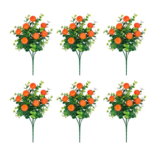 6 Pcs Artificial Orange Branches, 12.6 Inch Faux Fruit Stems with Fake Tangerines and Green Leaves, Lifelike Floral Picks for Home Kitchen Decor, Summer Vase Fillers Seasonal Centerpiece - color: Orange 1