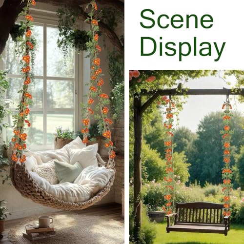 2 Pcs Wildflower Garland Spring Flowers Garland 12 FT Orange Artificial Daisy Flowers and Leaves Faux Floral Vine for Mantle Baby Shower Wedding Arch Porch Staircase Summer Decor - color: Orange
