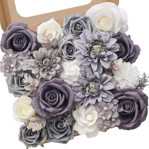 Serwalin Grey Artificial Flowers, Silk Fake Flowers for DIY Wedding Bridal Bouquets, Wedding Cake Flowers for Table Centerpieces Baby Shower Birthday Party Home Decorations - color: A Blooming Grey, size: 1 Box
