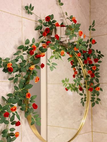 2PCS x 6FT Bendable Rose Vine Hanging Flower Garland Wildflower Floral Garland for Wall Decor Trellis Fence Home Room Decoration (Orange, 2pcs) - color: Orange, size: 2pcs