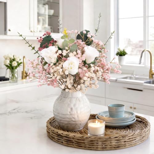 N&T NIETING Baby Breath Flowers Artificial Bulk, 10Pcs Fake Gypsophila Plants Bouquets Flowers Real Touch Faux Babies Breath Arrangement for Home Wedding Party Vase Decoration Fall Pink - color: Fall Pink, size: 10pcs
