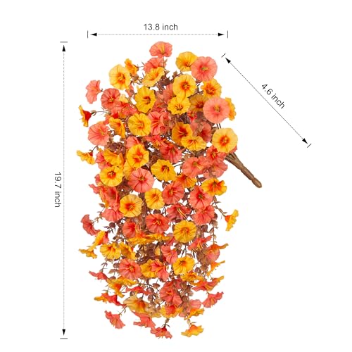 2 PCS Artificial Faux Fall Hanging Flowers Plants for Outdoor Decor,Fake Silk Morning Glory with Eucalyptus UV Resistant Mums for Wall Home Porch Patio Balcony Yard Indoor Decor (Fall Orange+Yellow) - color: Fall Orange+yellow