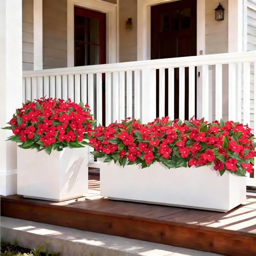 Artificial Flowers for Outdoors Decorations, 6 Bundles Realistic Impatiens Silk Faux Flowers UV Resistant Fake Plants for Outside Pot Patio Garden Porch Planters Window Box Balcony Indoor Home Decor - color: Red