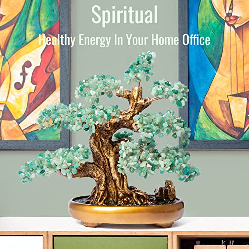 Green Aventurine Gemstone Crystal Bonsai Tree of Life Large Feng Shui Money Chakra Tree for Luck and Wealth Desk Decoration(1,251 Gem Count) - color: Green Aventurine