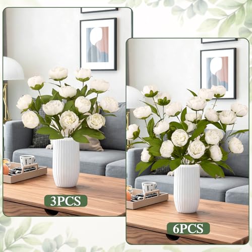 6Pcs Faux Peonies Artificial Flowers 27" White Peonies Faux Flowers for Vase Artificial Peony Flower Arrangement for Vase Filler DIY Bouquets Centerpieces Wedding Party Bridal Shower Decor - size: 6PCS