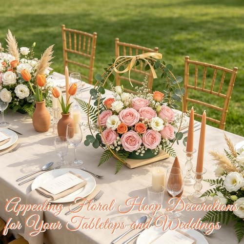16Pack Double Floral Hoop Centerpiece for Tables 12'' Double Metal Floral Hoop Centerpieces with Stand Metal Rings for DIY Centerpiece with Foam for Table Decor Wedding Birthday Wreath Craft Party - size: 12'' Double Hoop-8 Sets