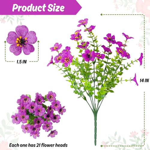 Artificial Flowers for Outdoor, 16 Bundles UV Resistant No Fade Greenery Plants Faux Plastic Flowers for Indoor Outdoor Room Wall Wedding Patio Porch Decor