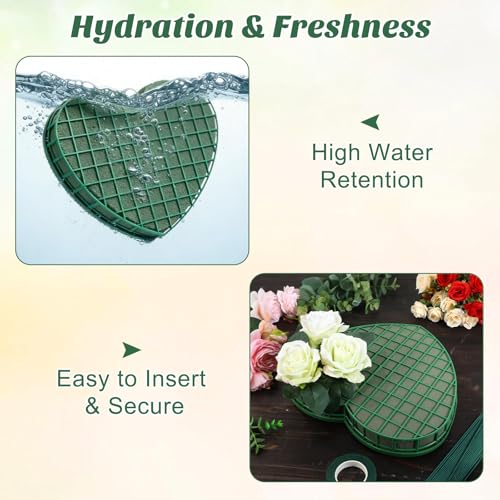 STOBOK Floral Foam Hearts, Heart Shaped Floral Foam Cage with 5 Suction Cups Base for Fresh or Artificial Flowers, Wedding Valentine Centerpieces, DIY Car Decor (Green, 12.2 x 11.4 in) - size: 32X30X3CM