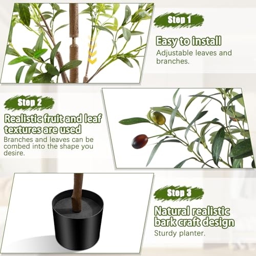 4FT Artificial Olive Tree Indoor, Tall Faux Olive Tree with Pot&Basket, Large Fake Olive Tree with Realistic 576 Silk Leaves and 32 Fruits for Living Room Home Office Decor - size: 4ft