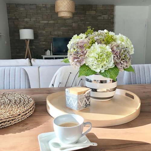 JINWOE Hydrangea Artificial Flowers, Green/White 4Pcs 21” Latex Real Touch Flowers, Full Faux Silk Flowers Fake Artificial Hydrangeas with Stems for Bouquet Table Centerpieces Wedding Baby Showers - color: Green/White