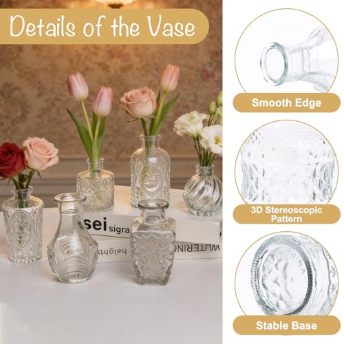 Petal Petite Small Clear Glass Bud Vase Set of 24 for Wedding Centerpieces | Clear Glass Vase, Mini Bud Vases in Bulk, Vintage Flower Vase Set for Single Stem, Home and Office Decor - color: Clear