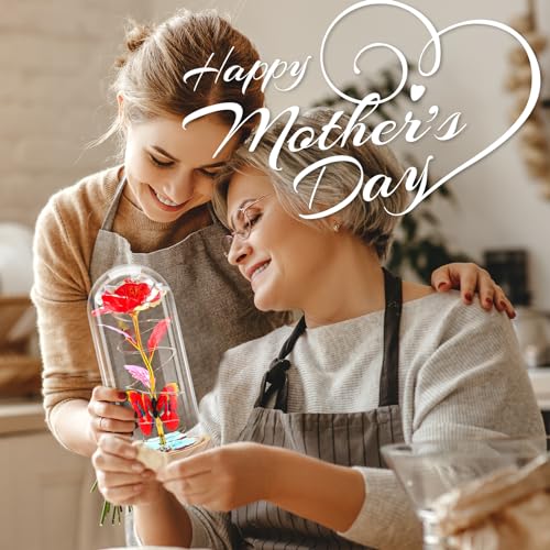 Otlonpe Preserved Artificial Rose Flower Lamp, Forever Women Gifts for Birthday Christmas Valentines Mothers Day, 7.7'' Glass Rose Wood Base Butterfly, Gifts for Mom Grandma Daughter Wife Girlfriend - color: Wood Red