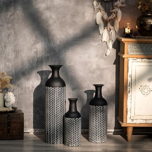 Sziqiqi Black Large Floor Vases: 27/20/16in Tall Metal Floor Vase Set of 3 Giant Floor Standing Vintage Big Vase for Living Room Oversized Floor Vases for Fireplace Hallway Corner Office